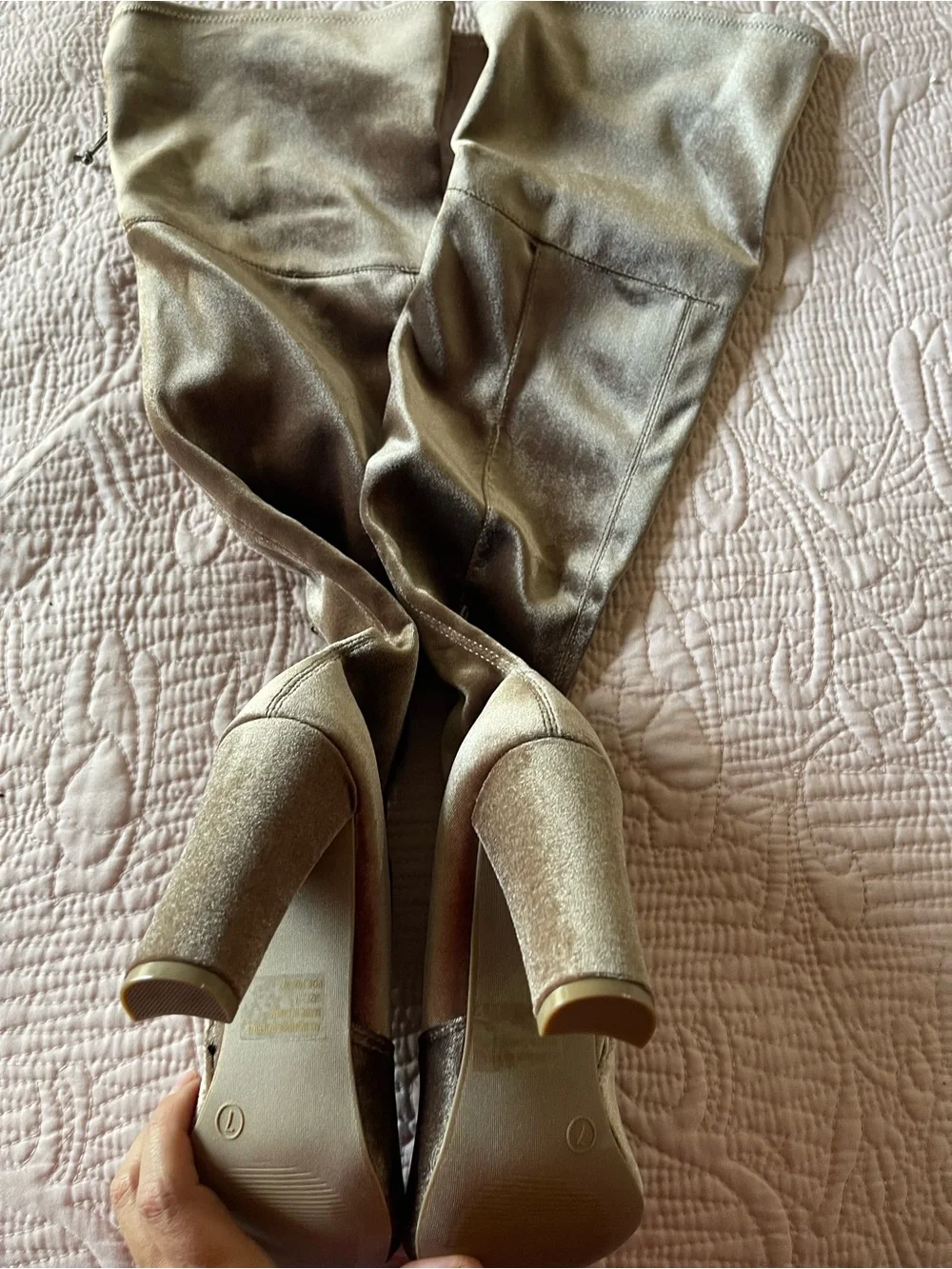 Charlotte Russe Metallic Taupe Over-the-Knee High Heel Boots
